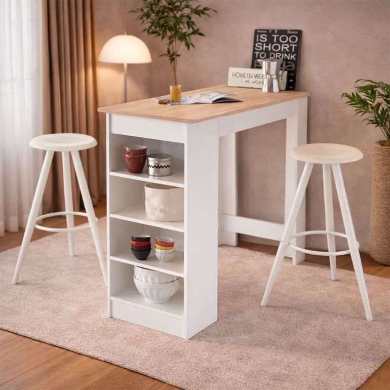 BARテーブルセット Masa tip bar cu depozitare, 115x50x103 cm, raft lateral, culoare