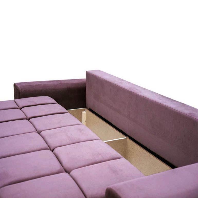 Canapea extensibila Claire, 3 locuri, catifea, culoare mov, lada