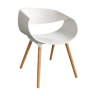 Scaun design Rufus alb, polipropilena, picioare lemn