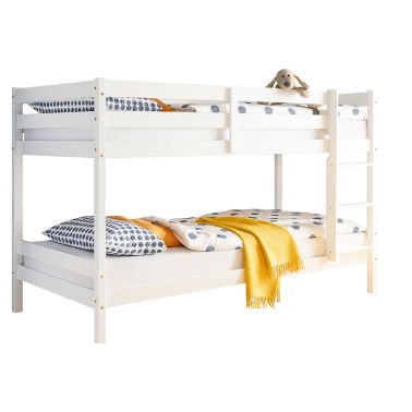 Pat supraetajat cu scara Bambino, somiere incluse, 97x207x140 (2x90x200) cm, culoare alb, lemn masiv