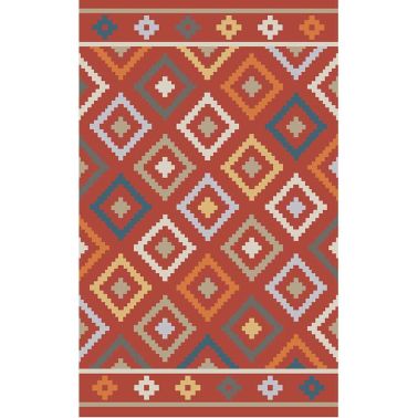 COVOR KILIM, DREPTUNGHIULAR, GEOMETRIC, ROSU, PORTOCALIU, ALBASTRU, GALBEN, POLIESTER