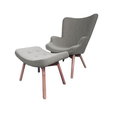 Fotoliu cu taburet pentru picioare, 69X78.5X93 cm, culoare gri, tapitat textil, picioare lemn