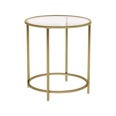 Masuta Alette, 50x55 cm, blat sticla securizata, cadru metal auriu