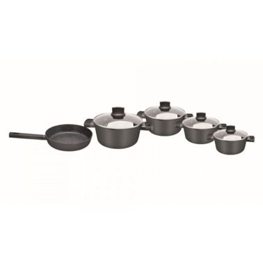 Set de gatit 9 piese, Zilan ZLN0942 invelis din marmura, manere cu invelis silicon, gri