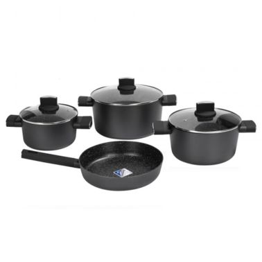 Set de gatit oale Zilan ZLN0959 Negru, cu 7 piese, invelis din marmura si manere fine la atingere, gri