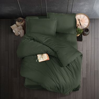 Lenjerie de pat 2 persoane Armand, cearceaf pat 220x240 cm, husa pilota 200x220 cm, 2 fete perna 50x70 cm, 100% bumbac satinat, verde
