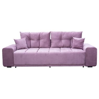 Canapea extensibila Claire, 3 locuri, catifea, culoare mov, lada depozitare, 4 perne