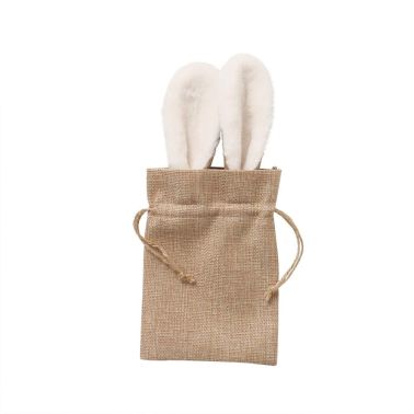 Saculet decorativ Bunny, iuta, bumbac, crem, model blanita
