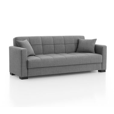 Canapea extensibila Maris, 3 locuri, material textil, gri, lada depozitare