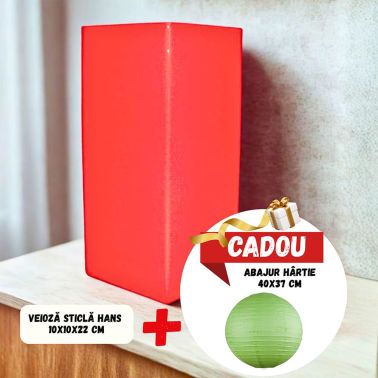 Veioza sticla Hans, e14, 40w, 10x10x22 cm, rosu+Abajur sferic hartie, 40x37 cm, hartie, verde