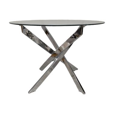 Masa rotunda Rina, 100x75 cm, transparent, blat sticla 8 mm, picior metalic