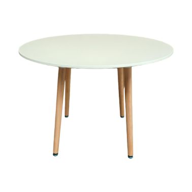 Masa rotunda, 100x100x75 cm, picioare lemn, culoare alb