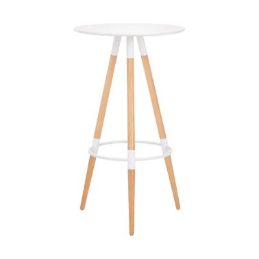 Masa bar, 60x60x105 cm, culoare alb, picioare lemn, blat MDF