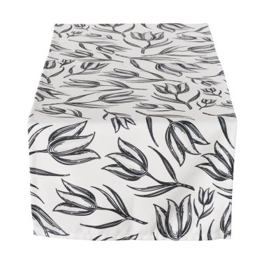 Traversa masa Carina, 140x40cm, polyester, nergu, alb