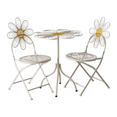 Set mobilier terasa Margareta, masa si 2 scaune, bej si galben, metal