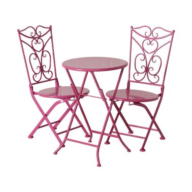 Set mobilier terasa Eloise, masa si 2 scaune, roz, metal