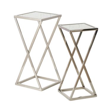 Set masute, 27X63 cm/32X69 cm, culoare argintiu, metal si sticla