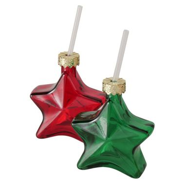 Pahar Twinkle cu pai, sticla verde/rosu