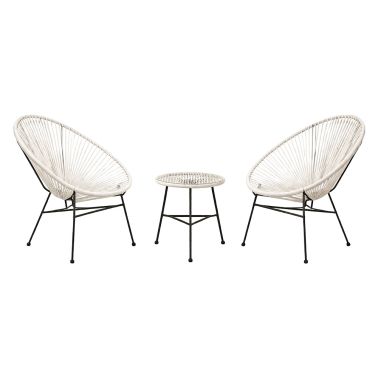 SET MASUTA + 2 SCAUNE TERASA MOON: MASUTA 50X50 CM, BLAT STICLA SECURIZATA 5MM, SCAUN 73X82X90 CM, RATAN PE, CADRU OTEL VOPSIT ELECTROSTATIC, GRI/NEGRU