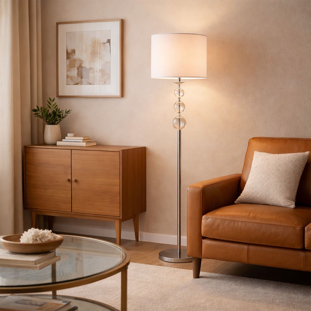 Lampadar Crystal, 40x40x154 cm, e27, 60 w, metal/textil, argintiu/alb, 2, Homelux.ro