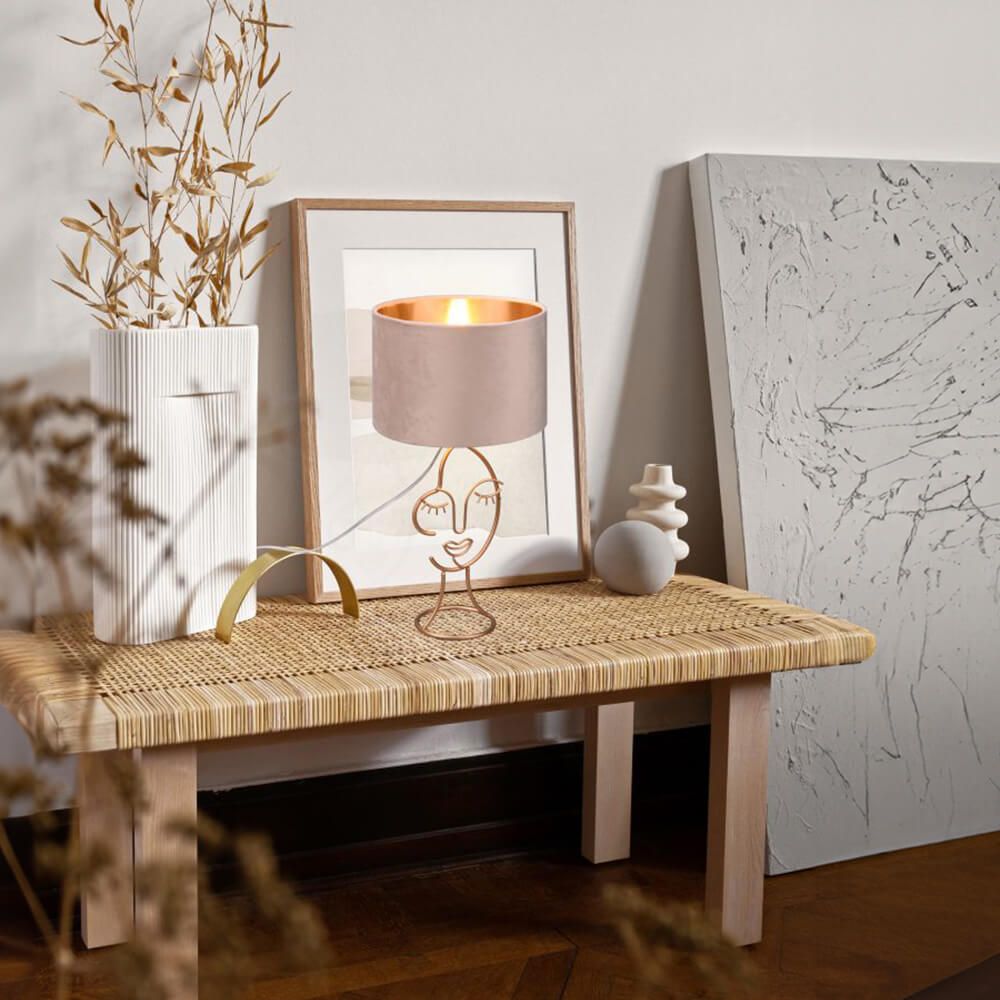 Veioza Mary, d 24 cm, h 45.5 cm, e27, 60 w, metal/textil, auriu/bej, 3, Homelux.ro