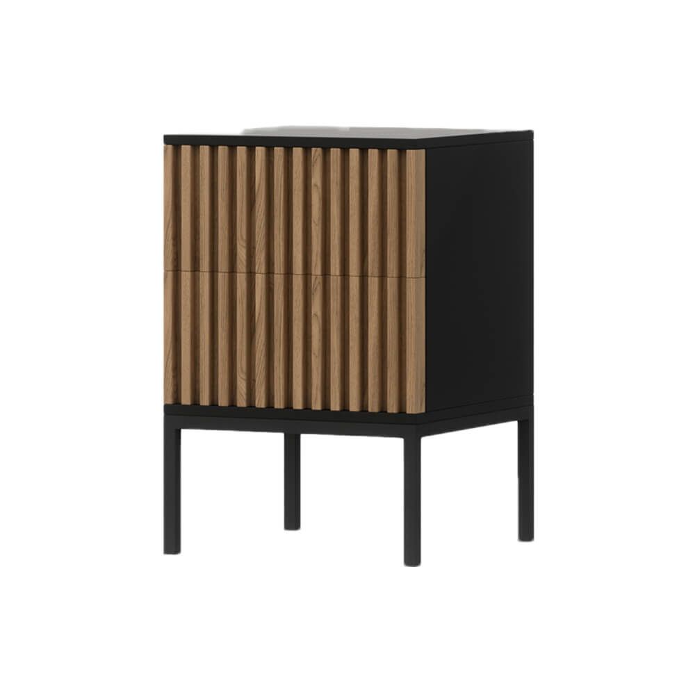 Noptiera Tiger, 40x40x60 cm, 2 sertare, picioare metal, culoare stejar/negru, MDF